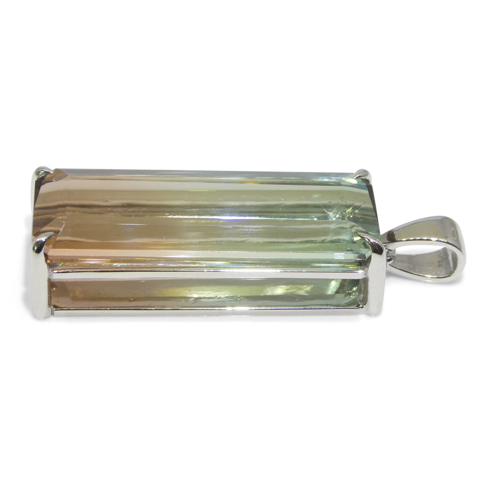 30.21ct Emerald Cut Pink & Bluish Green Tourmaline Pendant in 18k White Gold, GIA Certified Museum Grade - Skyjems Wholesale Gemstones