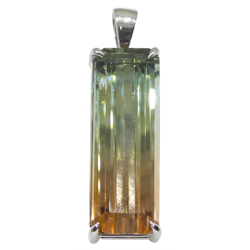 30.21ct Emerald Cut Pink & Bluish Green Tourmaline Pendant in 18k White Gold, GIA Certified Museum Grade - Skyjems Wholesale Gemstones