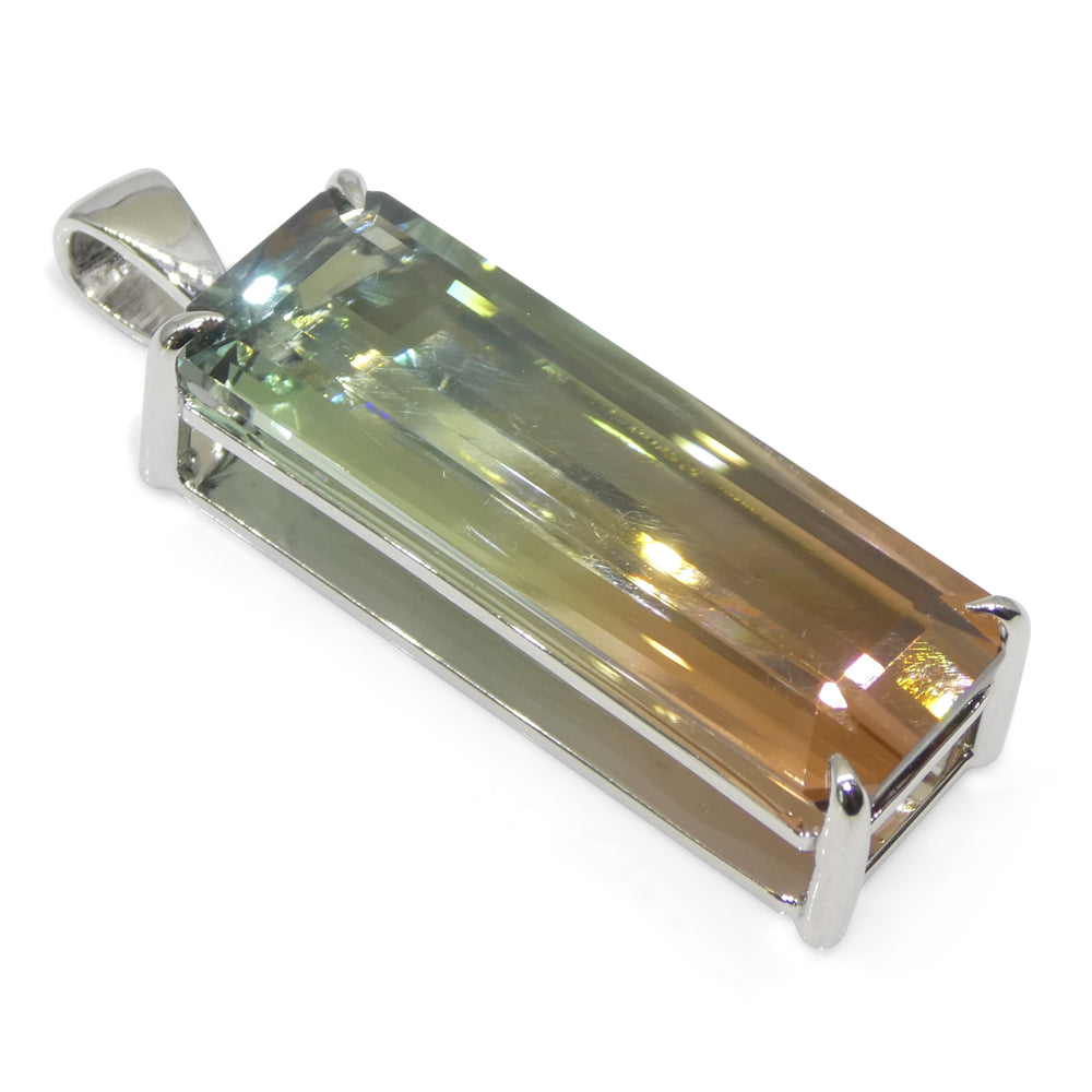 30.21ct Emerald Cut Pink & Bluish Green Tourmaline Pendant in 18k White Gold, GIA Certified Museum Grade - Skyjems Wholesale Gemstones