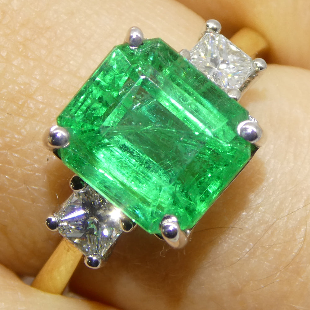 3.64ct Green Emerald, Diamond Ring set in 18k White and Yellow Gold, GIA Certified Zambian - Skyjems Wholesale Gemstones