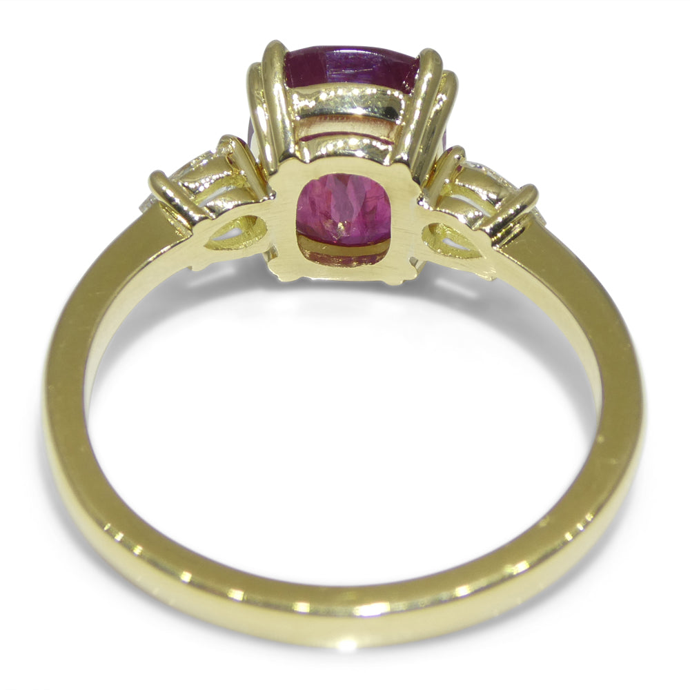 3.01ct Cushion Red Ruby, Rose Cut Diamond Engagement Ring set in 18k Yellow Gold, GIA Certified Unheated - Skyjems Wholesale Gemstones