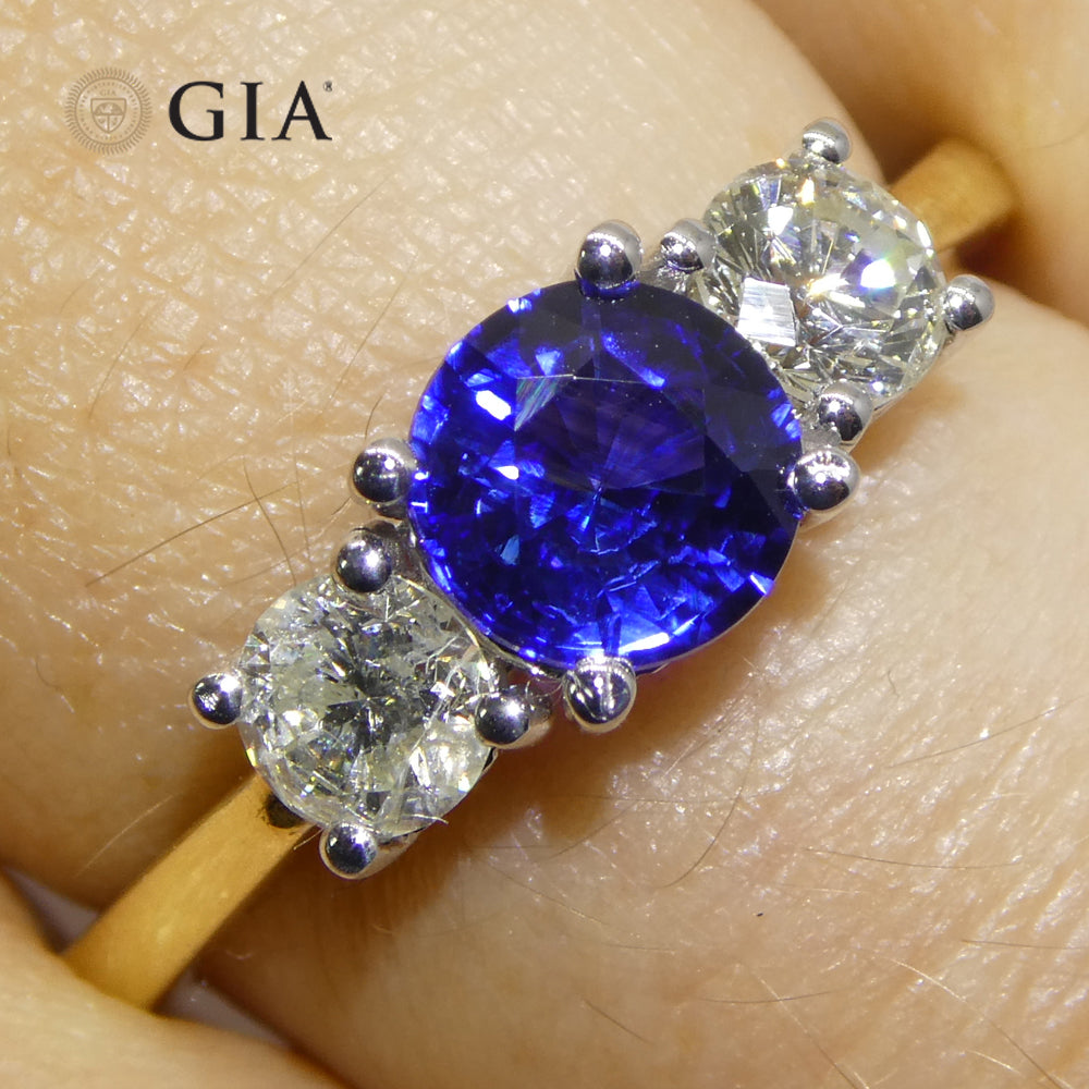 1.05ct Round Blue Sapphire, Diamond Ring set in 18k White and Yellow Gold, GIA Certified Sri Lanka - Skyjems Wholesale Gemstones