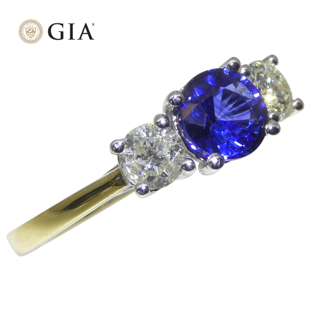 1.05ct Round Blue Sapphire, Diamond Ring set in 18k White and Yellow Gold, GIA Certified Sri Lanka - Skyjems Wholesale Gemstones