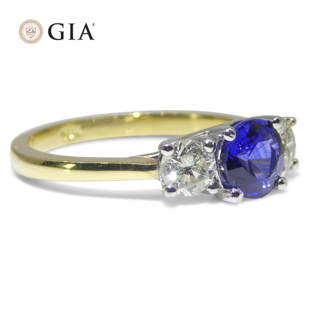 1.05ct Round Blue Sapphire, Diamond Ring set in 18k White and Yellow Gold, GIA Certified Sri Lanka - Skyjems Wholesale Gemstones