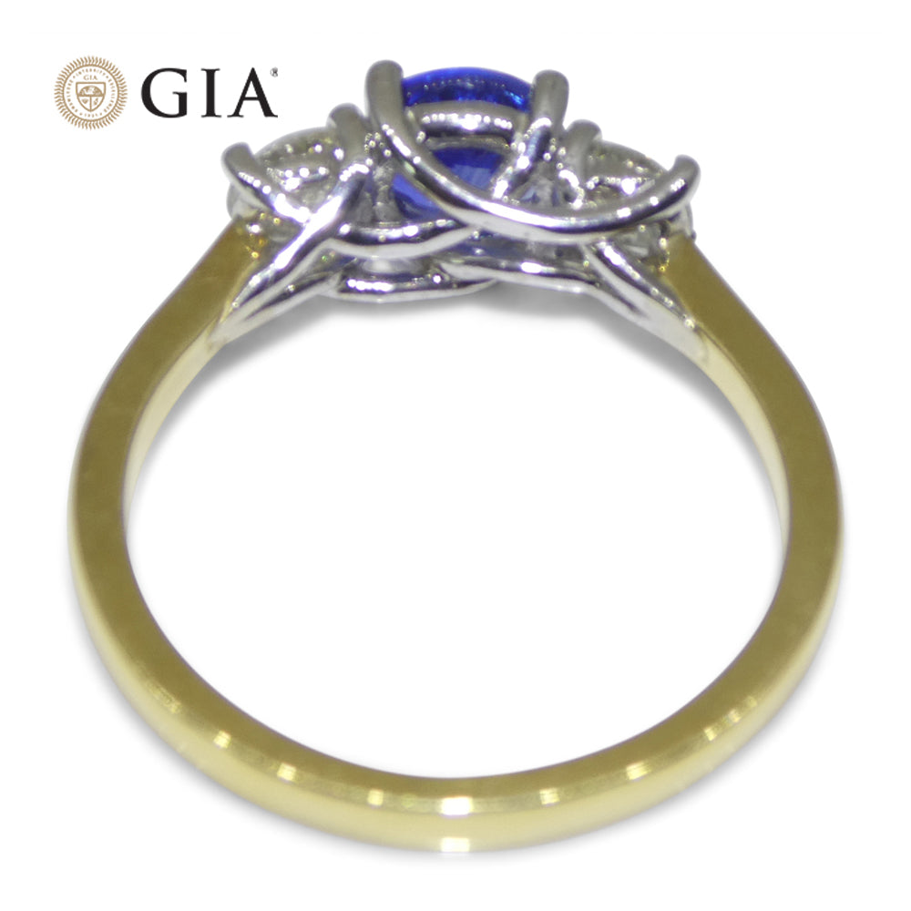 1.05ct Round Blue Sapphire, Diamond Ring set in 18k White and Yellow Gold, GIA Certified Sri Lanka - Skyjems Wholesale Gemstones
