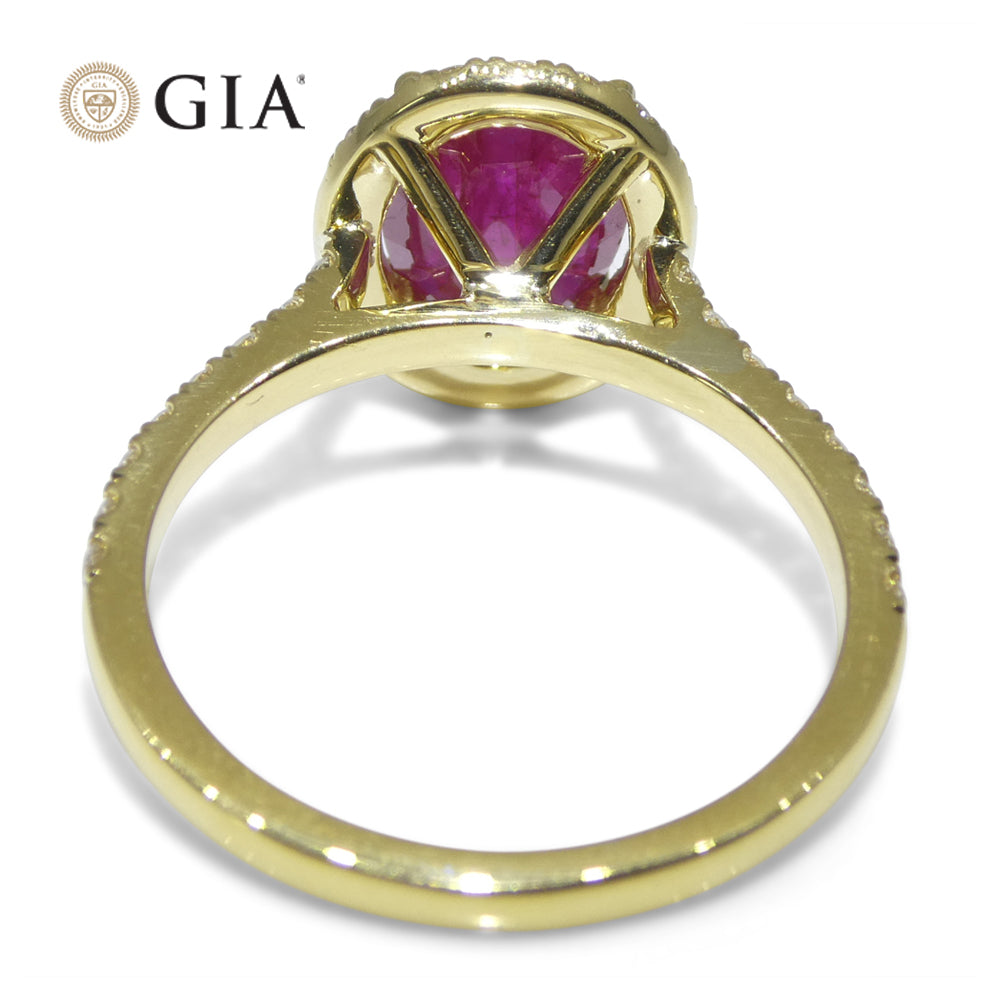 2.18ct Oval Red Ruby, Diamond Halo Engagement Ring set in 18k Yellow Gold, GIA Certified Mozambique - Skyjems Wholesale Gemstones