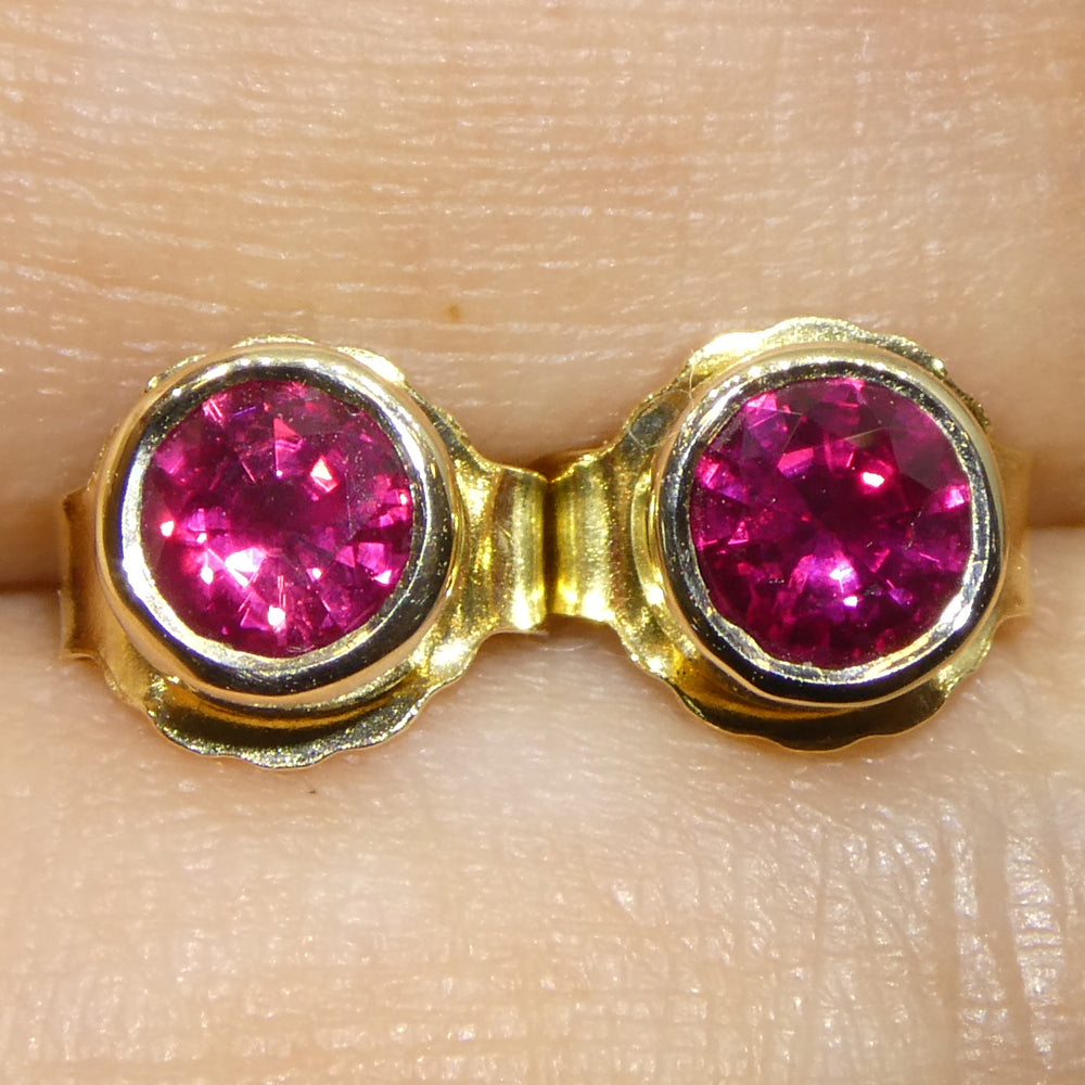 0.59ct Round Red Ruby Stud Earrings set in 14k Yellow Gold - Skyjems Wholesale Gemstones