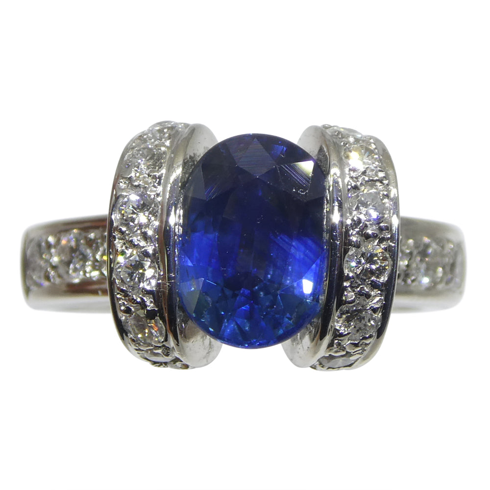 2.00ct Oval Blue Sapphire, Diamond Engagement Ring set in Platinum - Skyjems Wholesale Gemstones