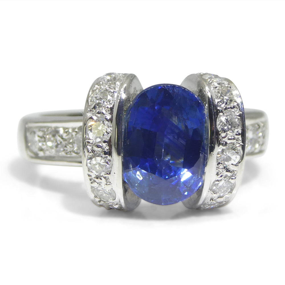 2.00ct Oval Blue Sapphire, Diamond Engagement Ring set in Platinum - Skyjems Wholesale Gemstones