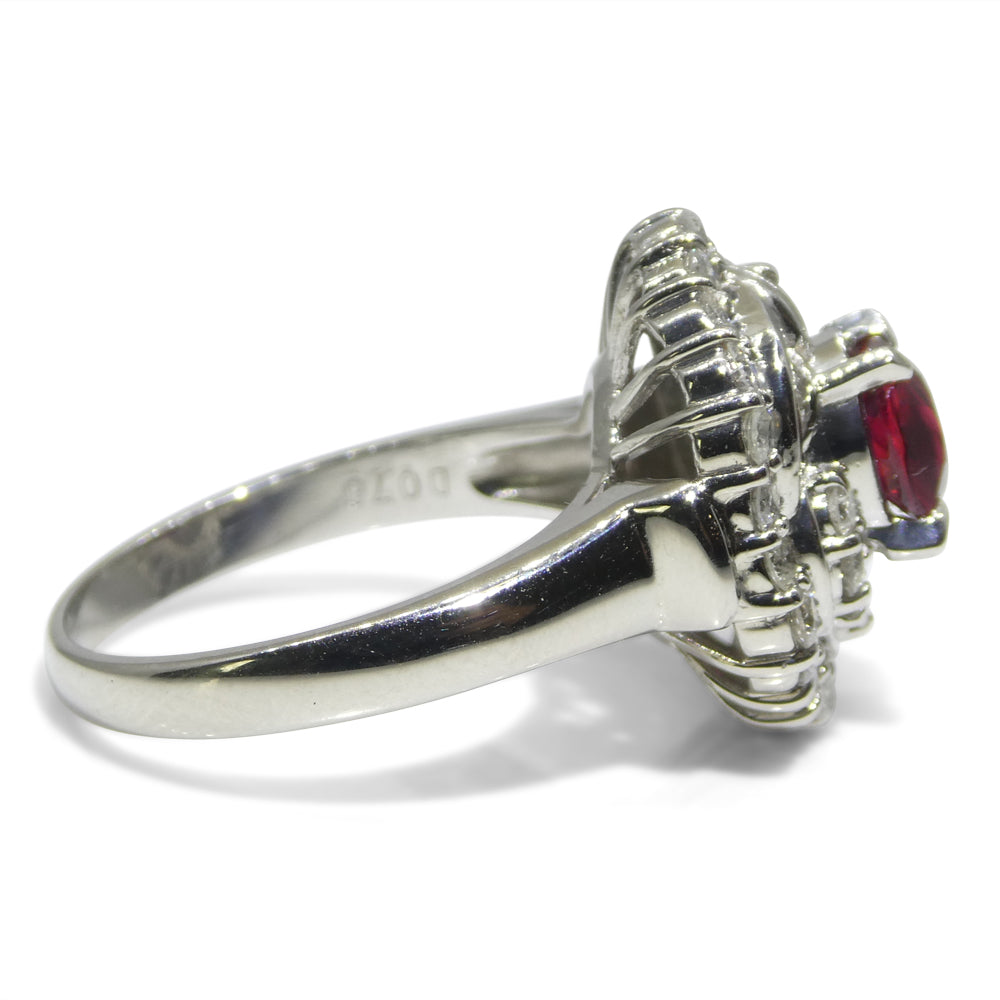 1.04ct Cushion Red Ruby, Diamond Cluster Engagement Ring set in Platinum - Skyjems Wholesale Gemstones