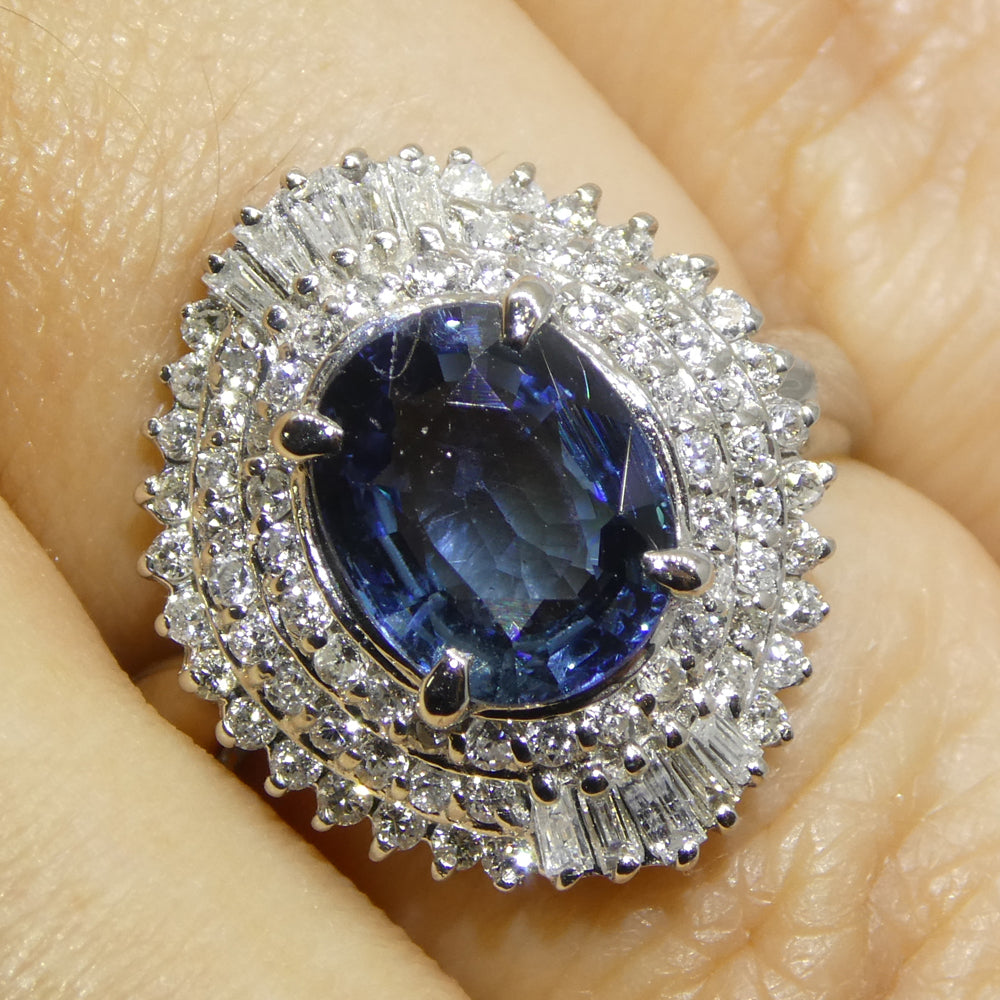 2.01ct Oval Blue Sapphire, Diamond Engagement Ring set in Platinum - Skyjems Wholesale Gemstones