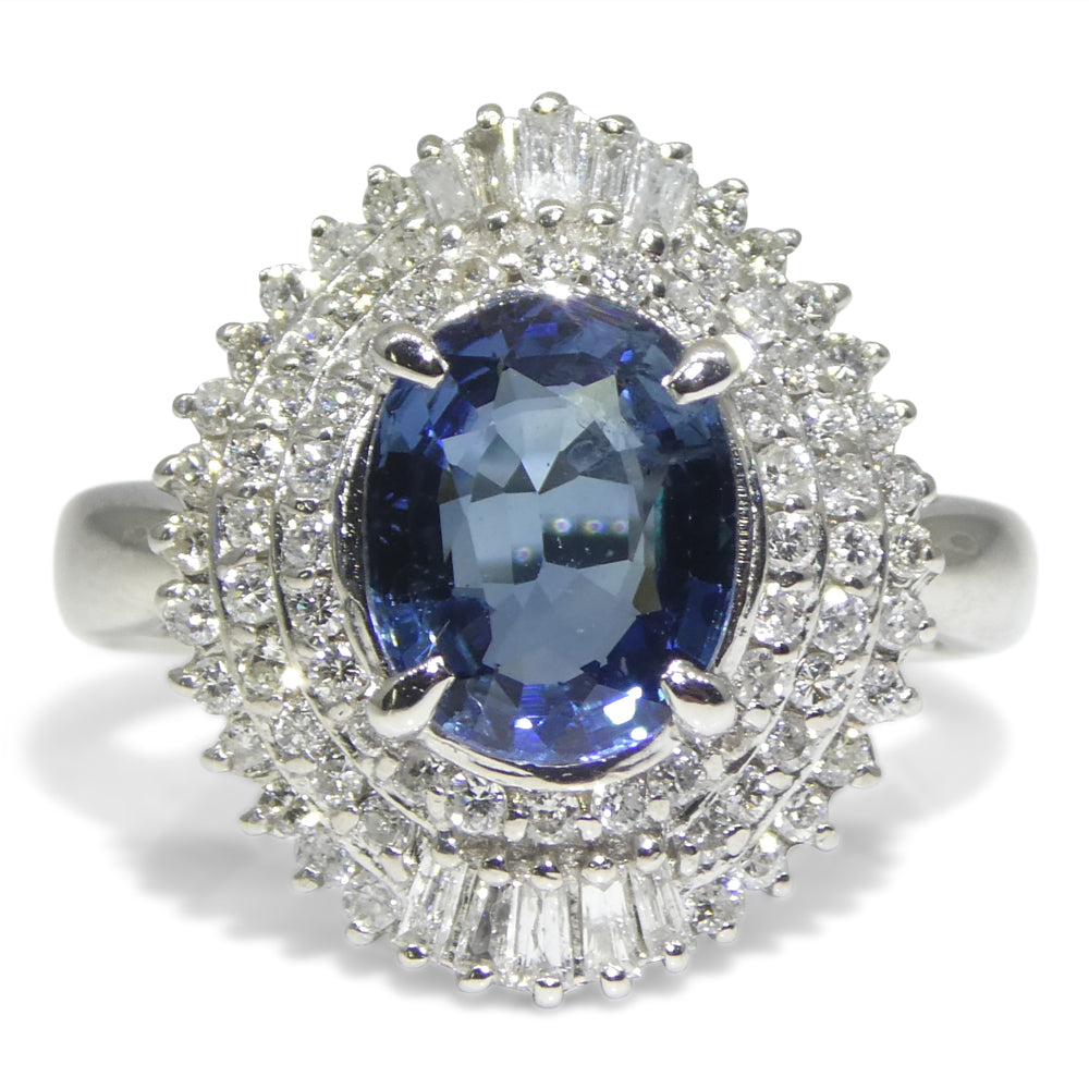 2.01ct Oval Blue Sapphire, Diamond Engagement Ring set in Platinum - Skyjems Wholesale Gemstones