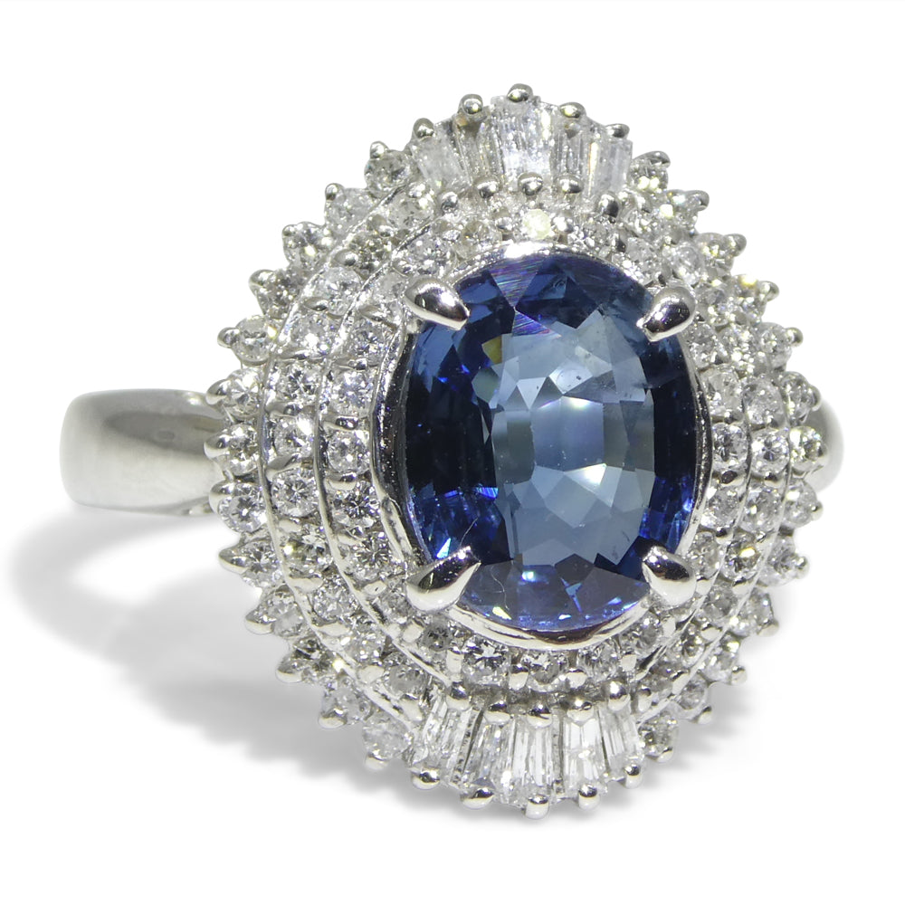 2.01ct Oval Blue Sapphire, Diamond Engagement Ring set in Platinum - Skyjems Wholesale Gemstones
