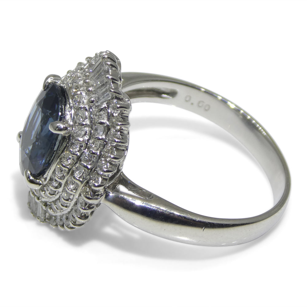 2.01ct Oval Blue Sapphire, Diamond Engagement Ring set in Platinum - Skyjems Wholesale Gemstones