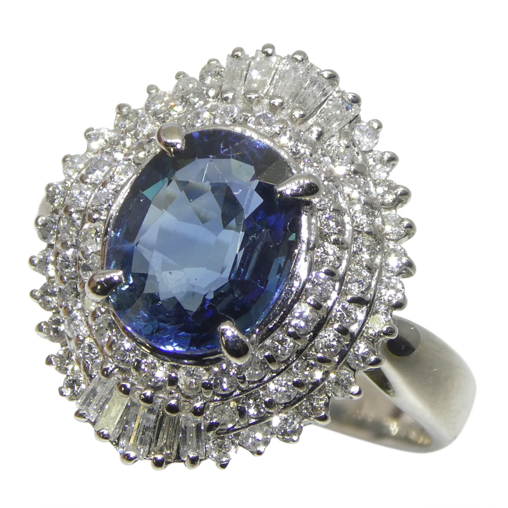 2.01ct Oval Blue Sapphire, Diamond Engagement Ring set in Platinum - Skyjems Wholesale Gemstones