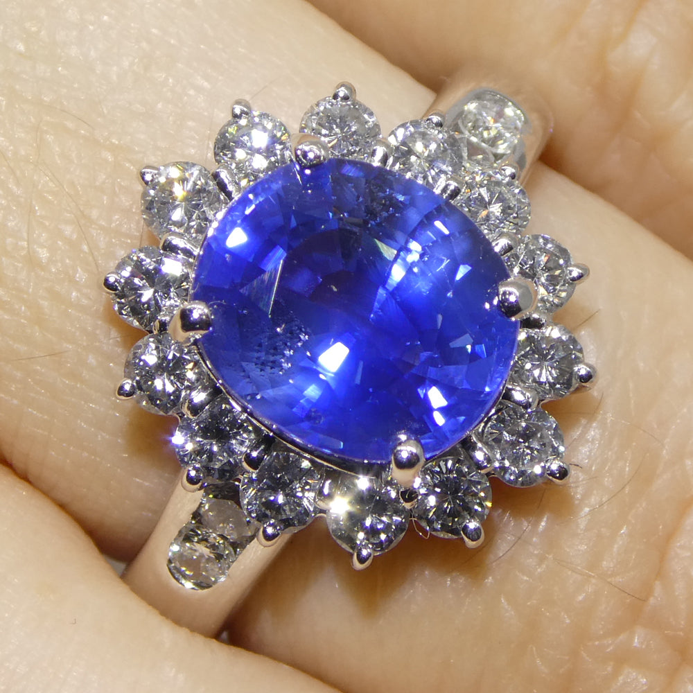 3.87ct Cushion Blue Sapphire, Diamond Engagement Ring set in Platinum, GIA Certified Sri Lanka - Skyjems Wholesale Gemstones