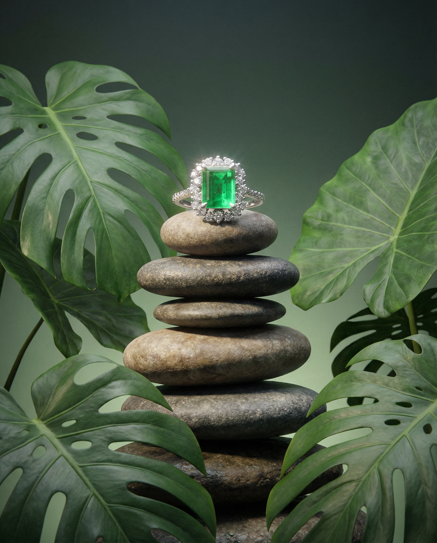 2.74ct Green Emerald, Diamond Engagement Ring set in Platinum, GIA Certified Colombian - Skyjems Wholesale Gemstones