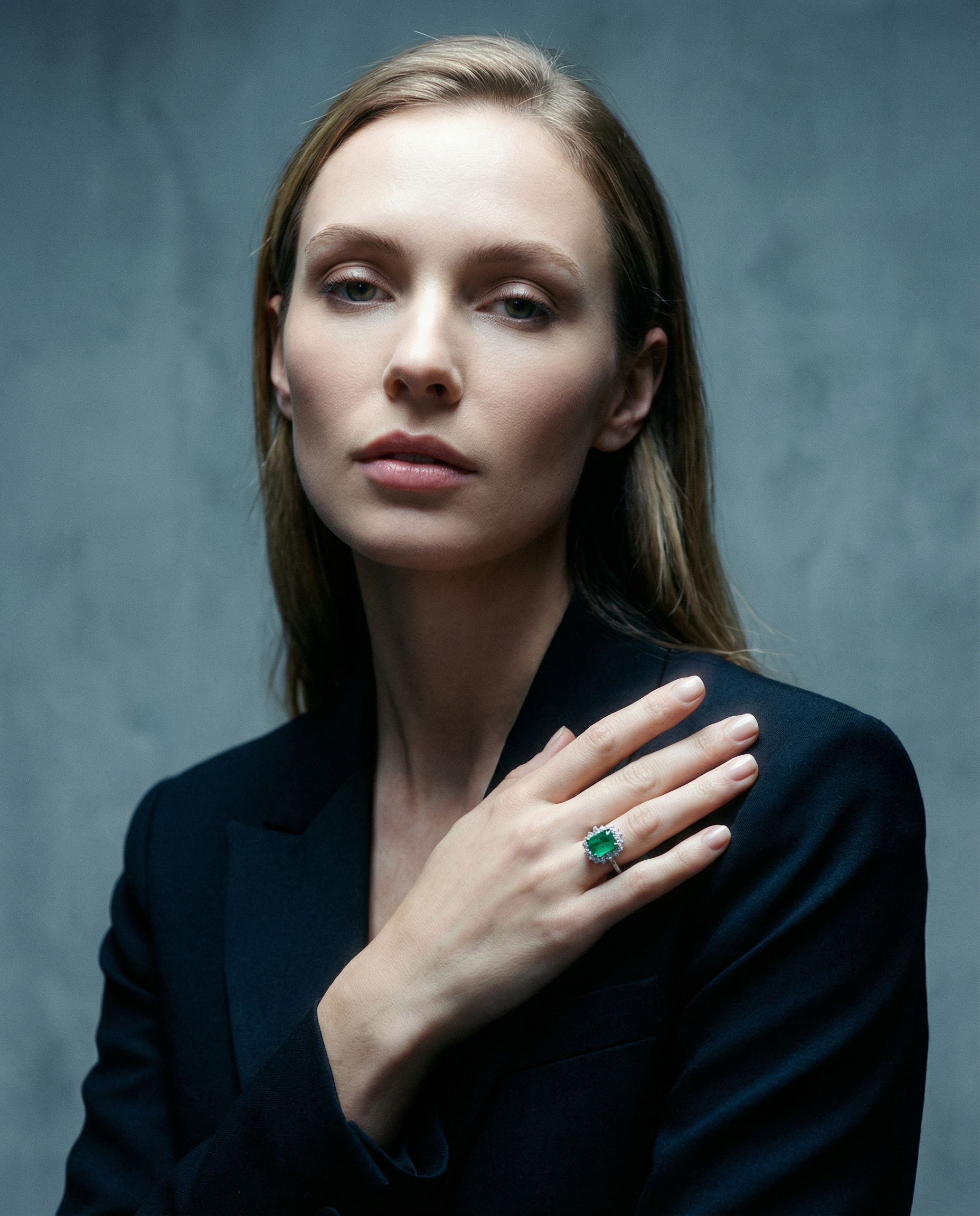 2.74ct Green Emerald, Diamond Engagement Ring set in Platinum, GIA Certified Colombian - Skyjems Wholesale Gemstones