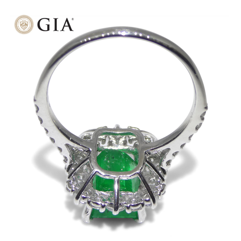 2.74ct Green Emerald, Diamond Engagement Ring set in Platinum, GIA Certified Colombian - Skyjems Wholesale Gemstones