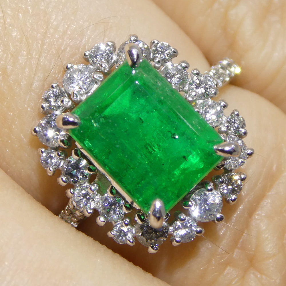 2.74ct Green Emerald, Diamond Engagement Ring set in Platinum, GIA Certified Colombian - Skyjems Wholesale Gemstones