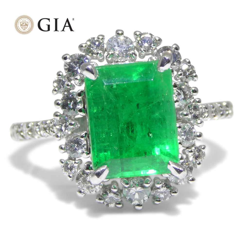 2.74ct Green Emerald, Diamond Engagement Ring set in Platinum, GIA Certified Colombian - Skyjems Wholesale Gemstones