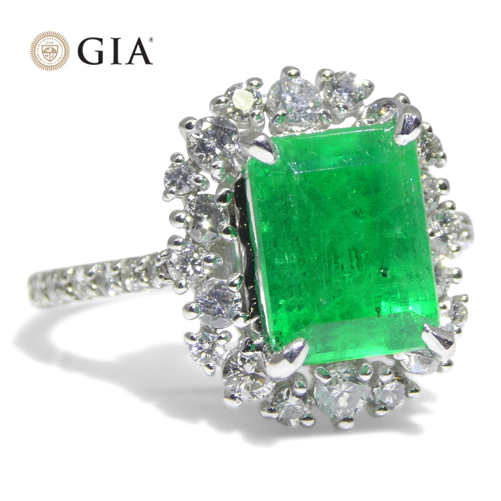 2.74ct Green Emerald, Diamond Engagement Ring set in Platinum, GIA Certified Colombian - Skyjems Wholesale Gemstones