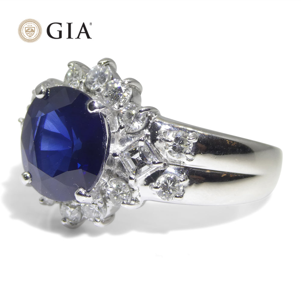 3.23ct Cushion Blue Sapphire, Diamond Engagement Ring set in Platinum, GIA Certified Thailand
