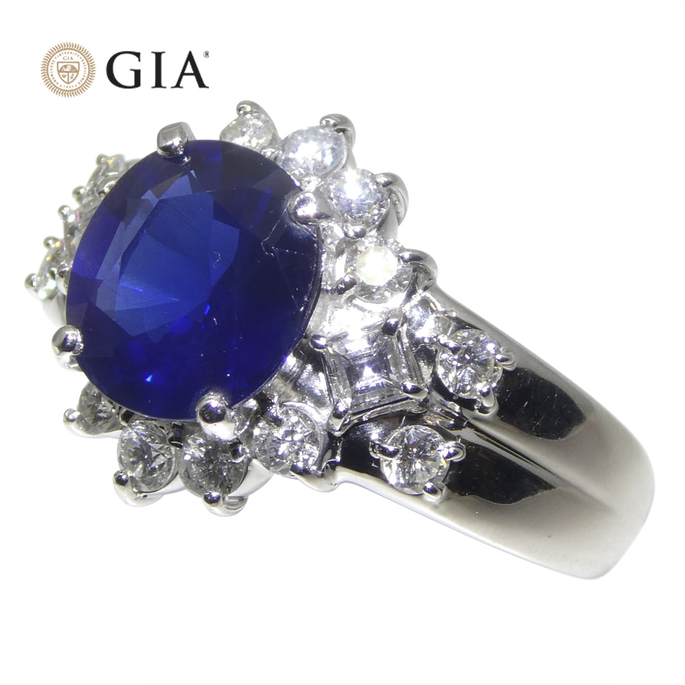 3.23ct Cushion Blue Sapphire, Diamond Engagement Ring set in Platinum, GIA Certified Thailand - Skyjems Wholesale Gemstones