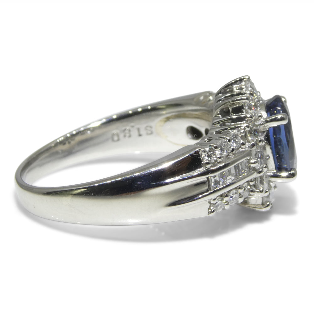 1.80ct Oval Blue Sapphire, Diamond Engagement Ring set in Platinum - Skyjems Wholesale Gemstones