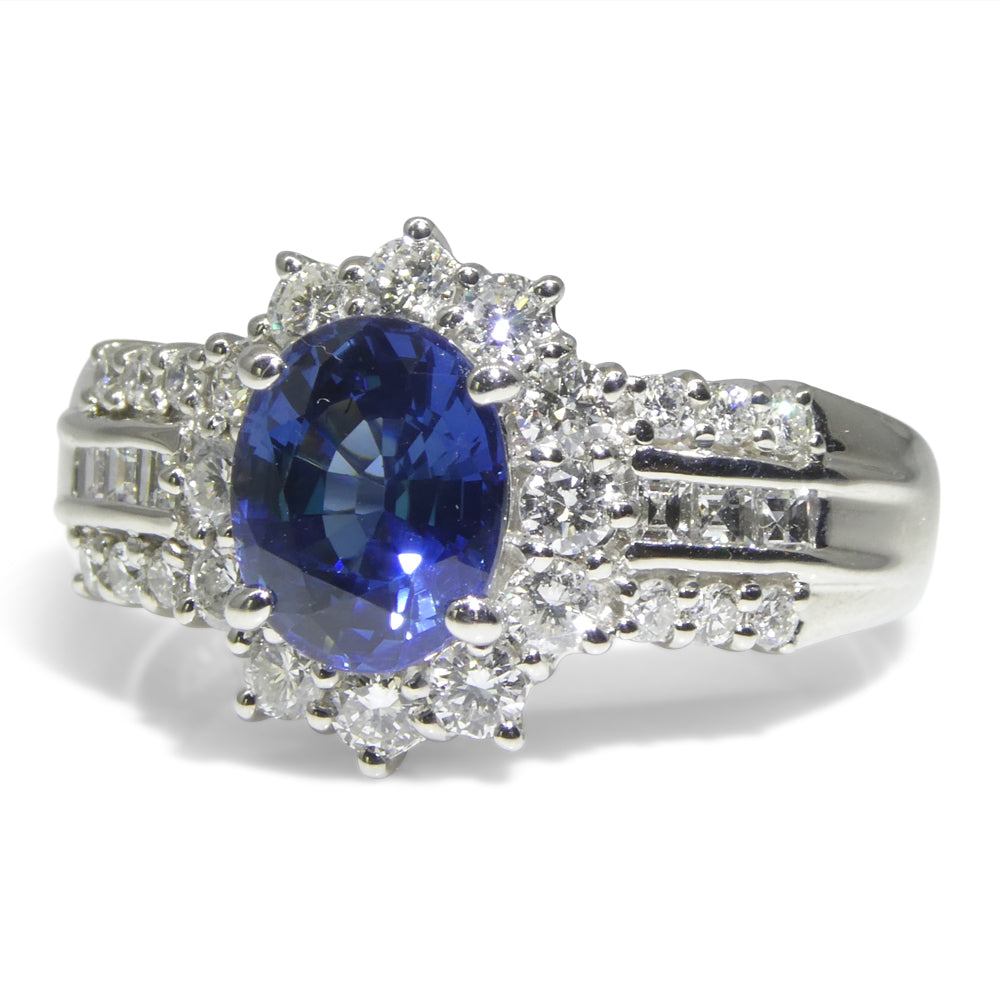 1.80ct Oval Blue Sapphire, Diamond Engagement Ring set in Platinum - Skyjems Wholesale Gemstones