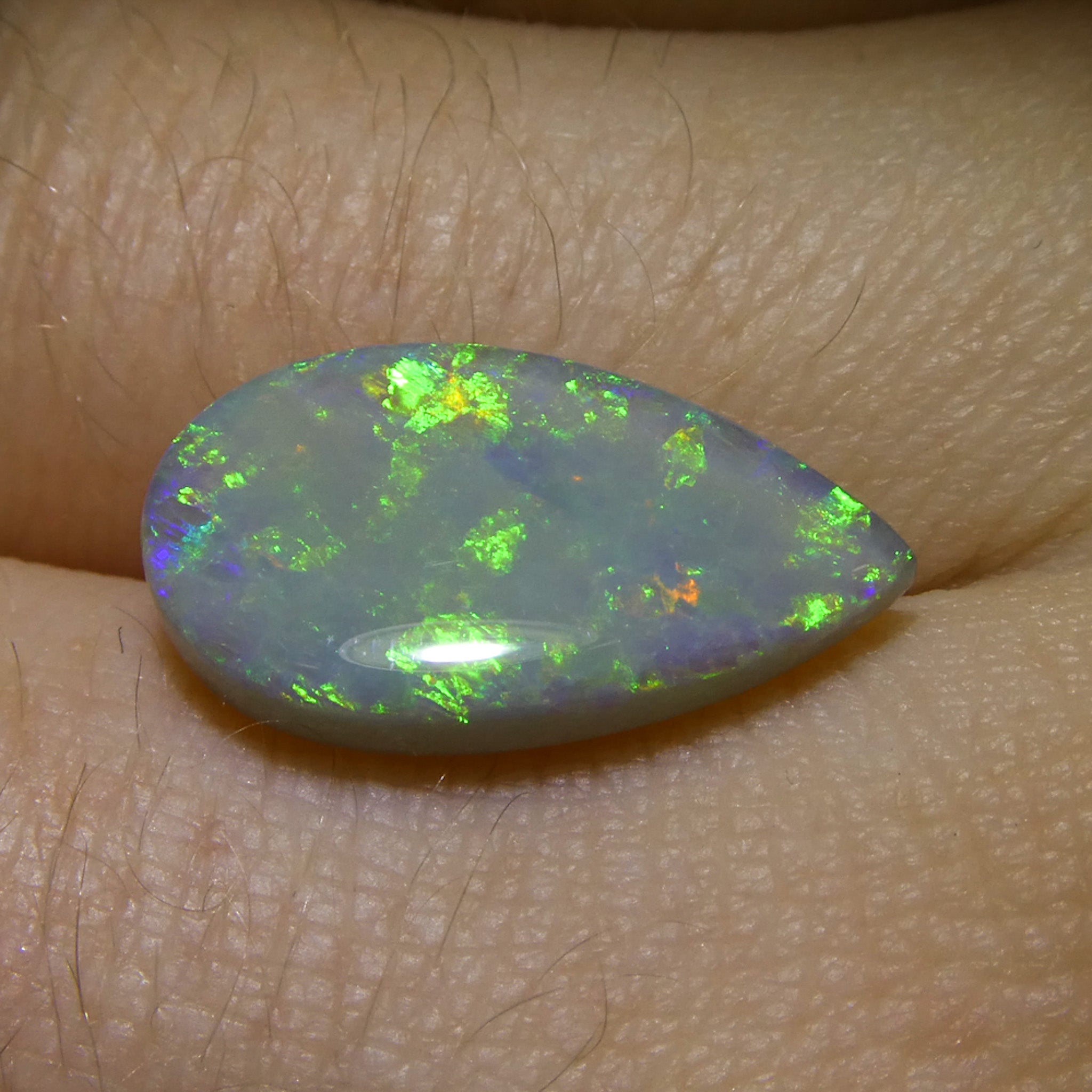 3.69ct Gray Australian Pear Cabochon Opal with Play of Color from SkyJems Gemstones