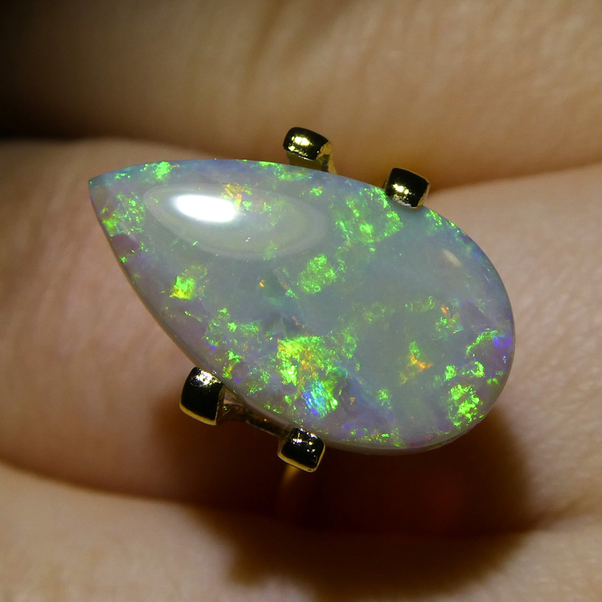 3.69ct Gray Australian Pear Cabochon Opal with Play of Color | Premium Gemstone by SkyJems