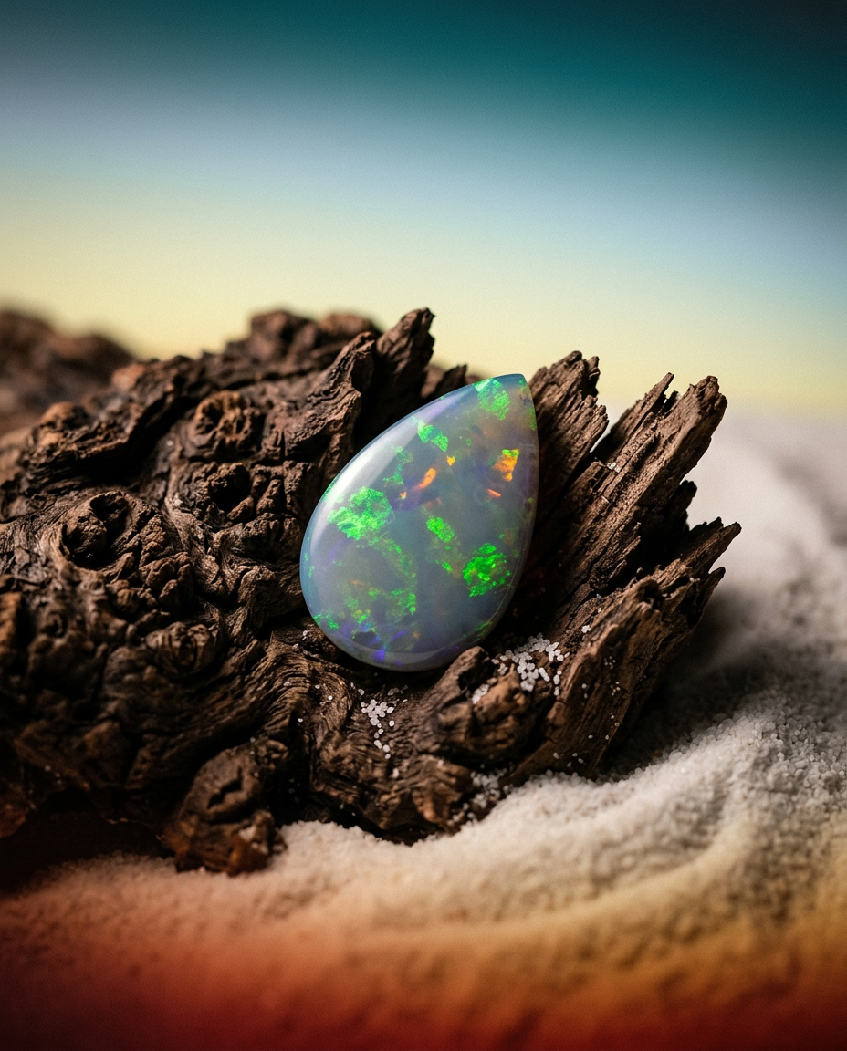 3.69ct Gray Australian Pear Cabochon Opal with Play of Color from SkyJems Gemstones
