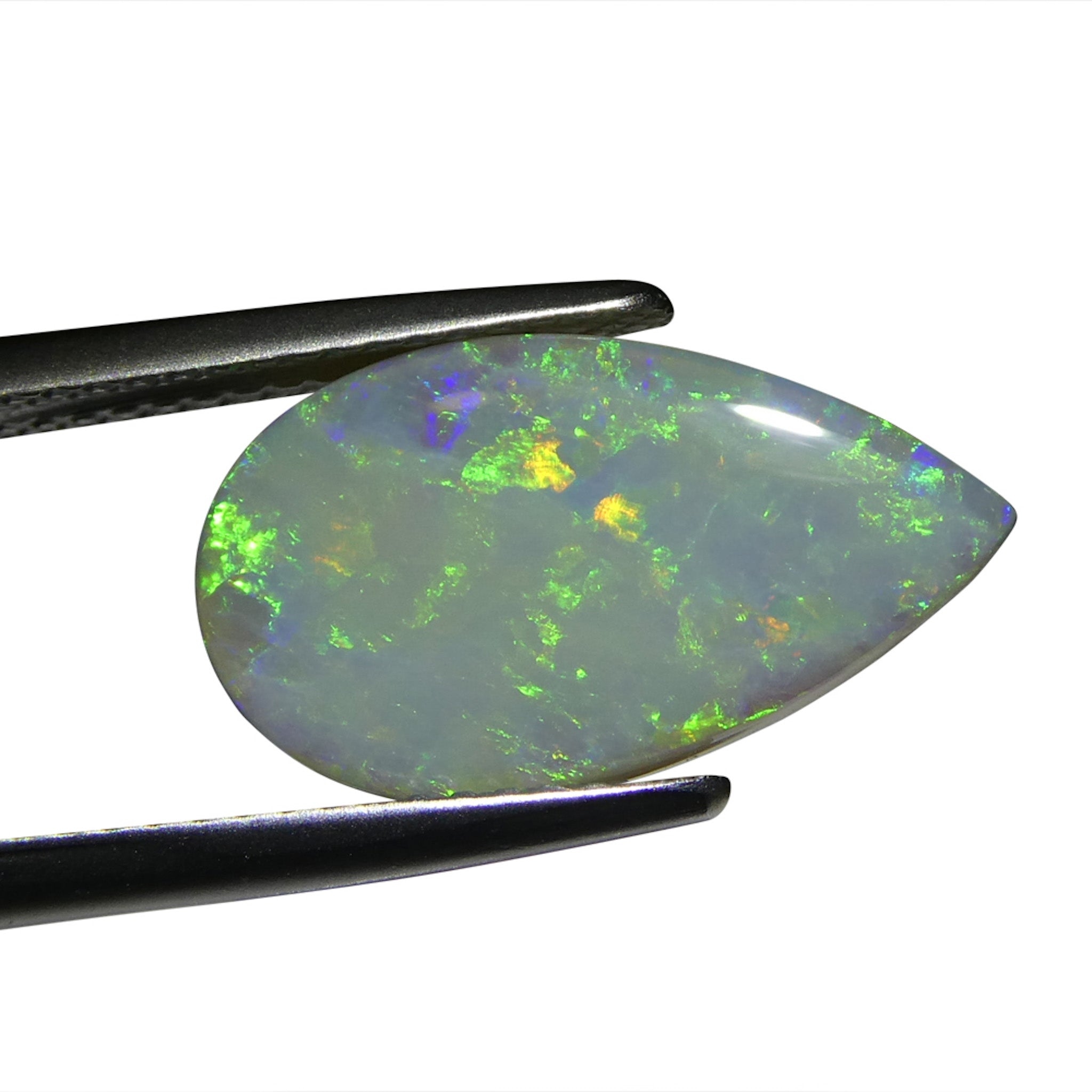 3.69ct Gray Australian Pear Cabochon Opal with Play of Color from SkyJems Rare Gemstones Collection