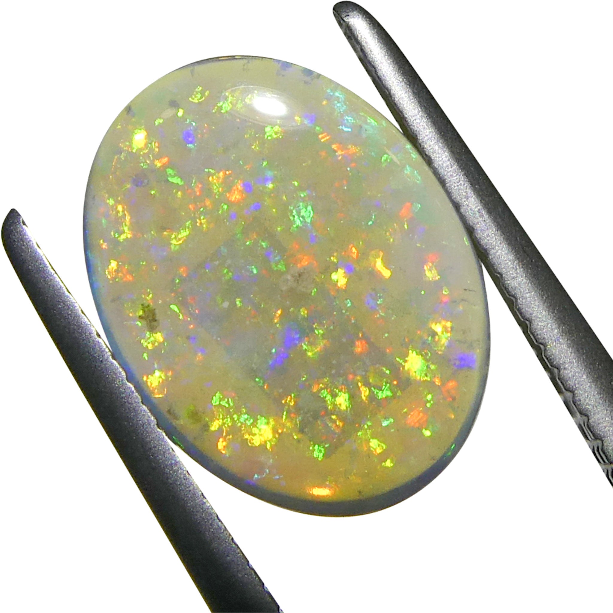 1.54ct White Oval Cabochon Opal from Australia with Play of Color, premium gemstone by SkyJems Canadian gem specialists