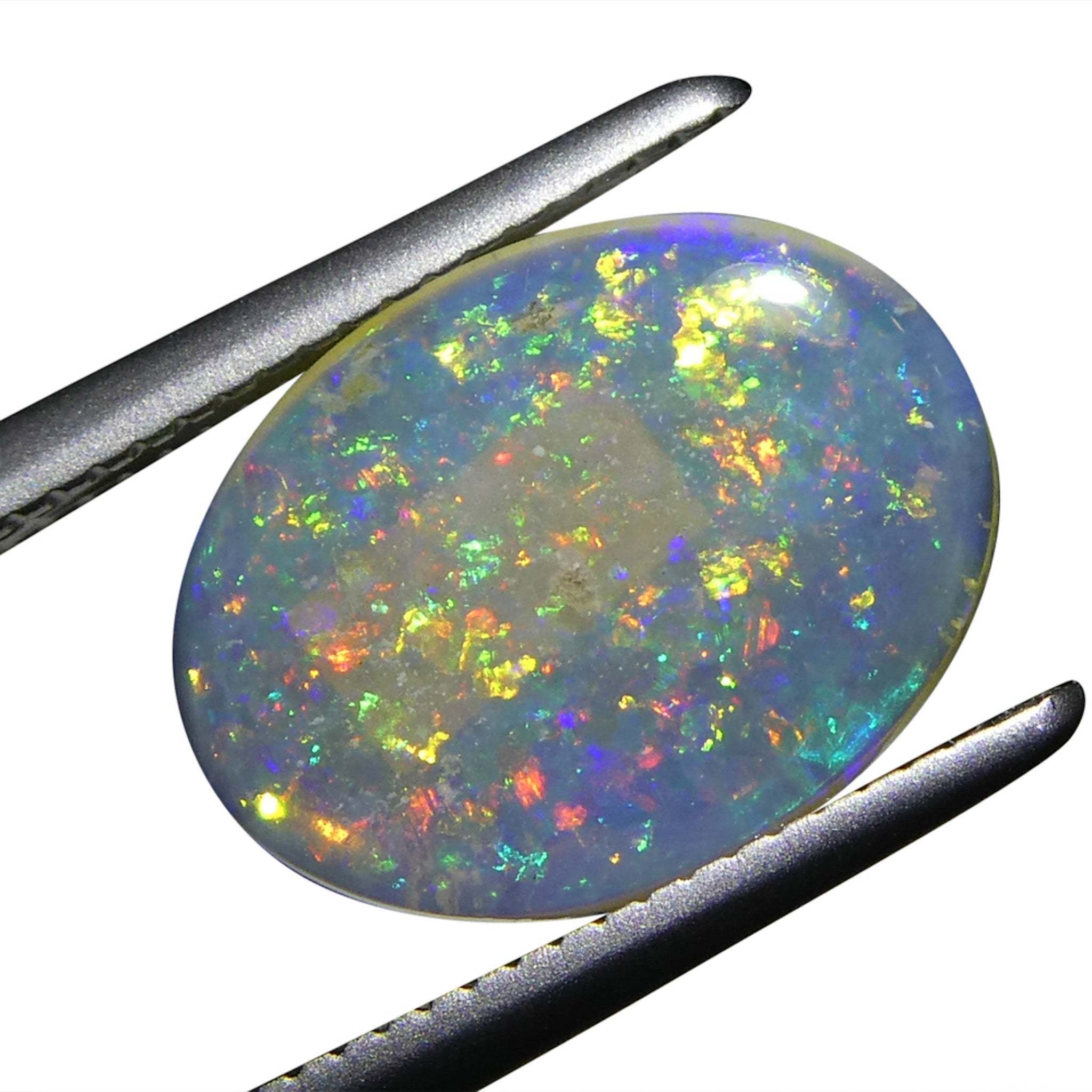 1.54ct White Oval Cabochon Opal from Australia with Play of Color, premium gemstone by SkyJems Canadian gem experts