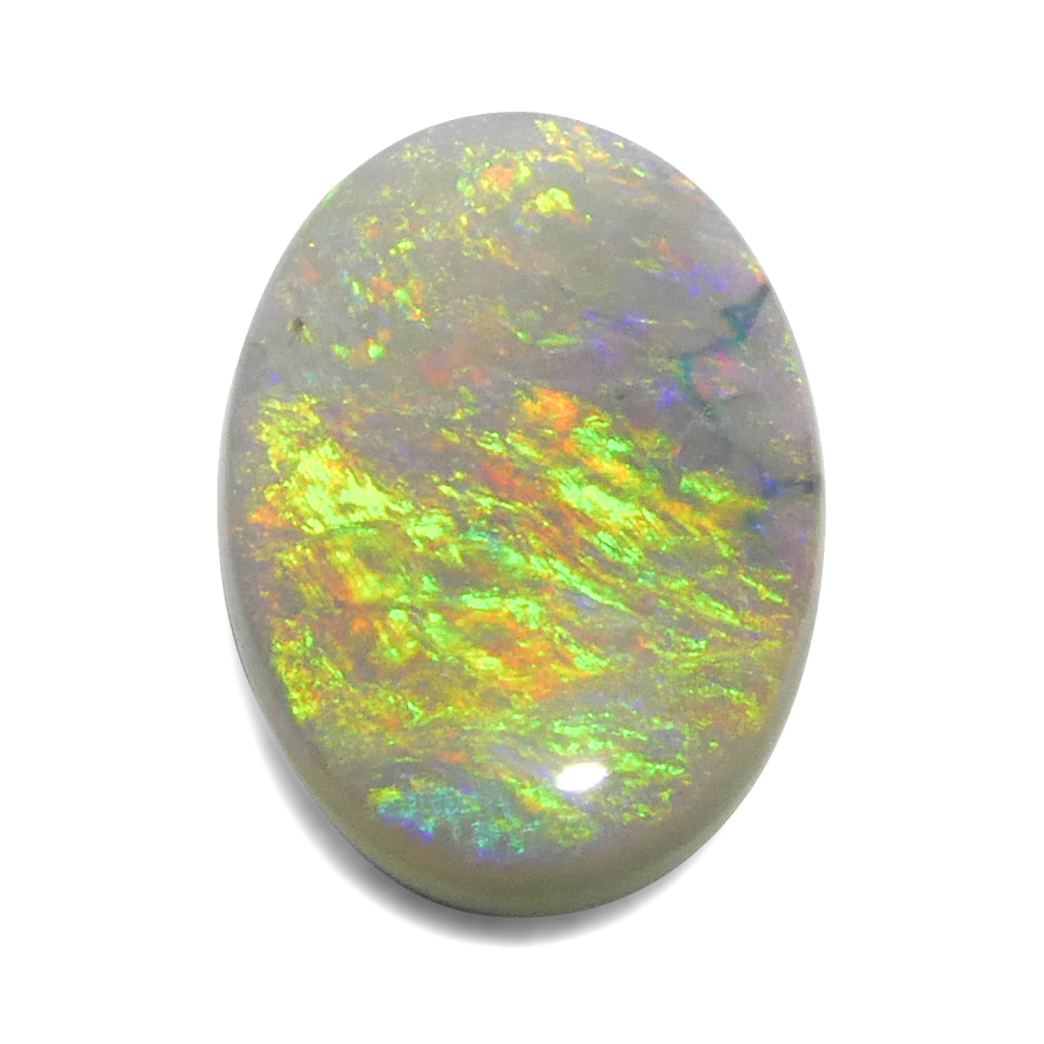 2-carat oval gray Australian opal cabochon with play of color, premium gemstone from SkyJems Canadian gem specialists