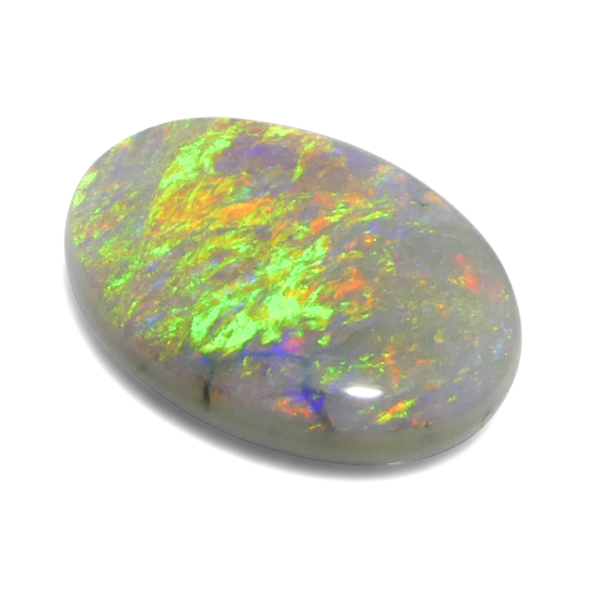 2-carat oval gray Australian opal cabochon with play of color, premium gemstone from SkyJems Canadian gem specialists