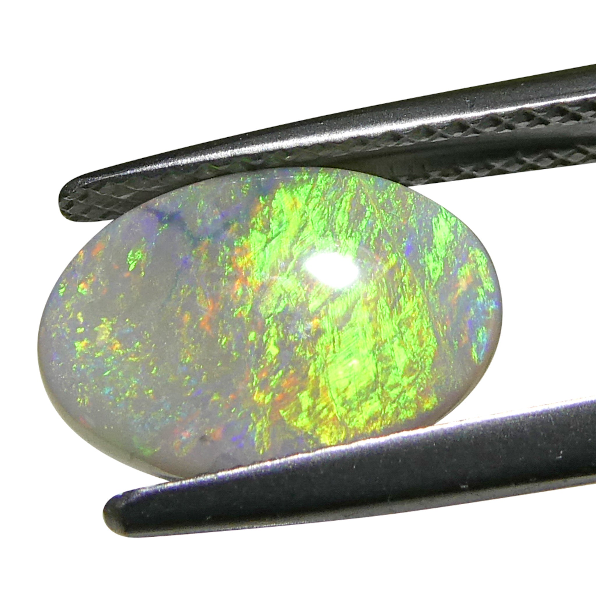 2-carat oval gray Australian opal cabochon with play of color, premium gemstone from SkyJems Canadian gem specialists