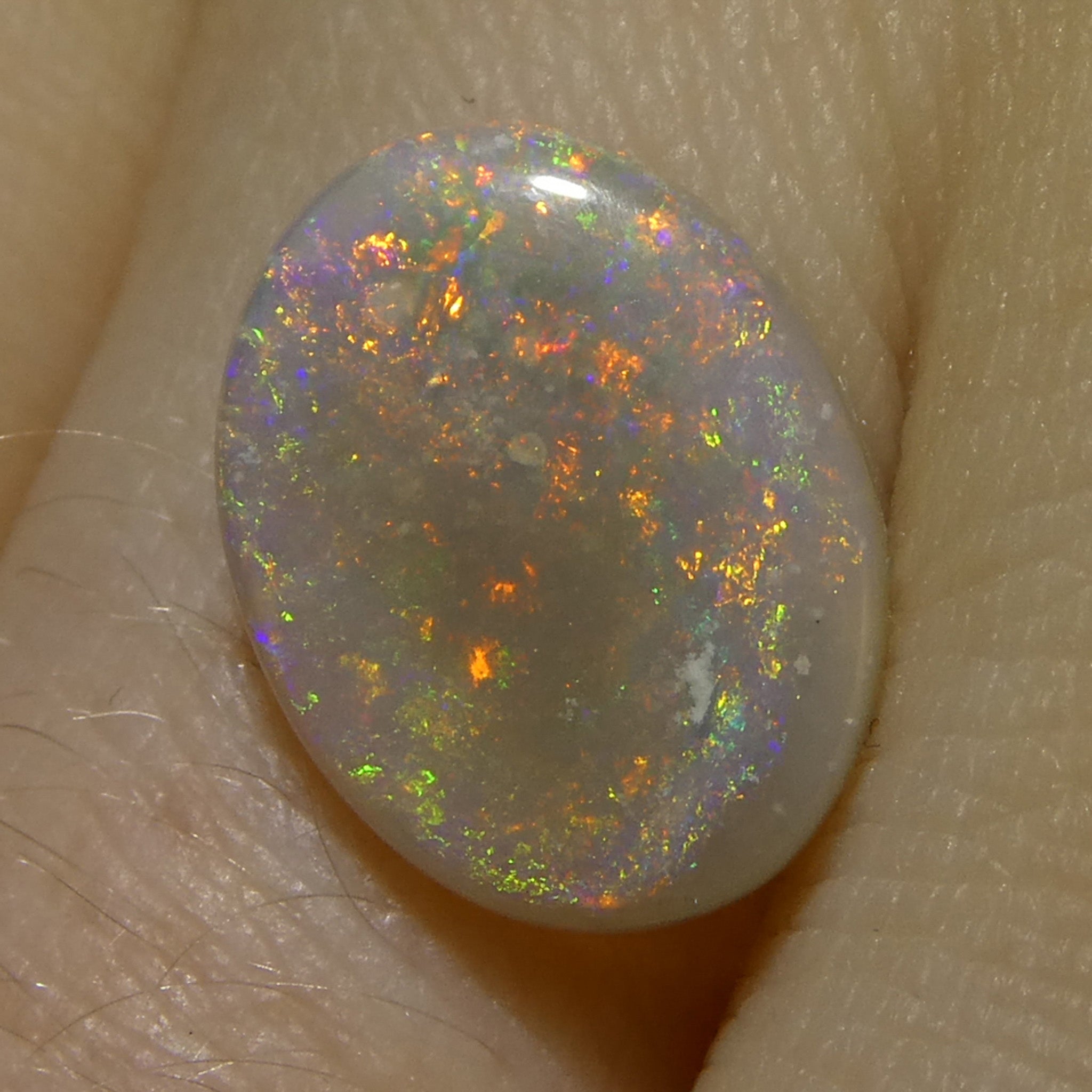 2.15ct White Opal Cabochon from Australia with Play of Color | Premium Gemstone by SkyJems Canadian Gem Experts
