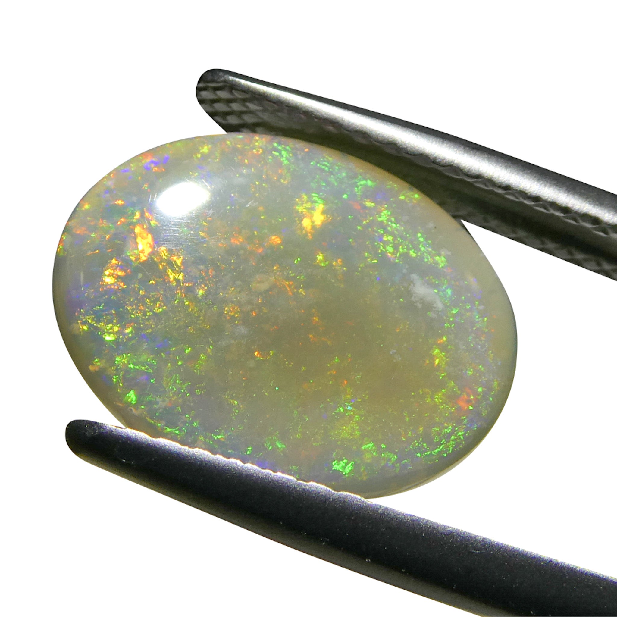 2.15ct White Oval Cabochon Opal from Australia, premium gemstone by SkyJems, showcasing vibrant play of color