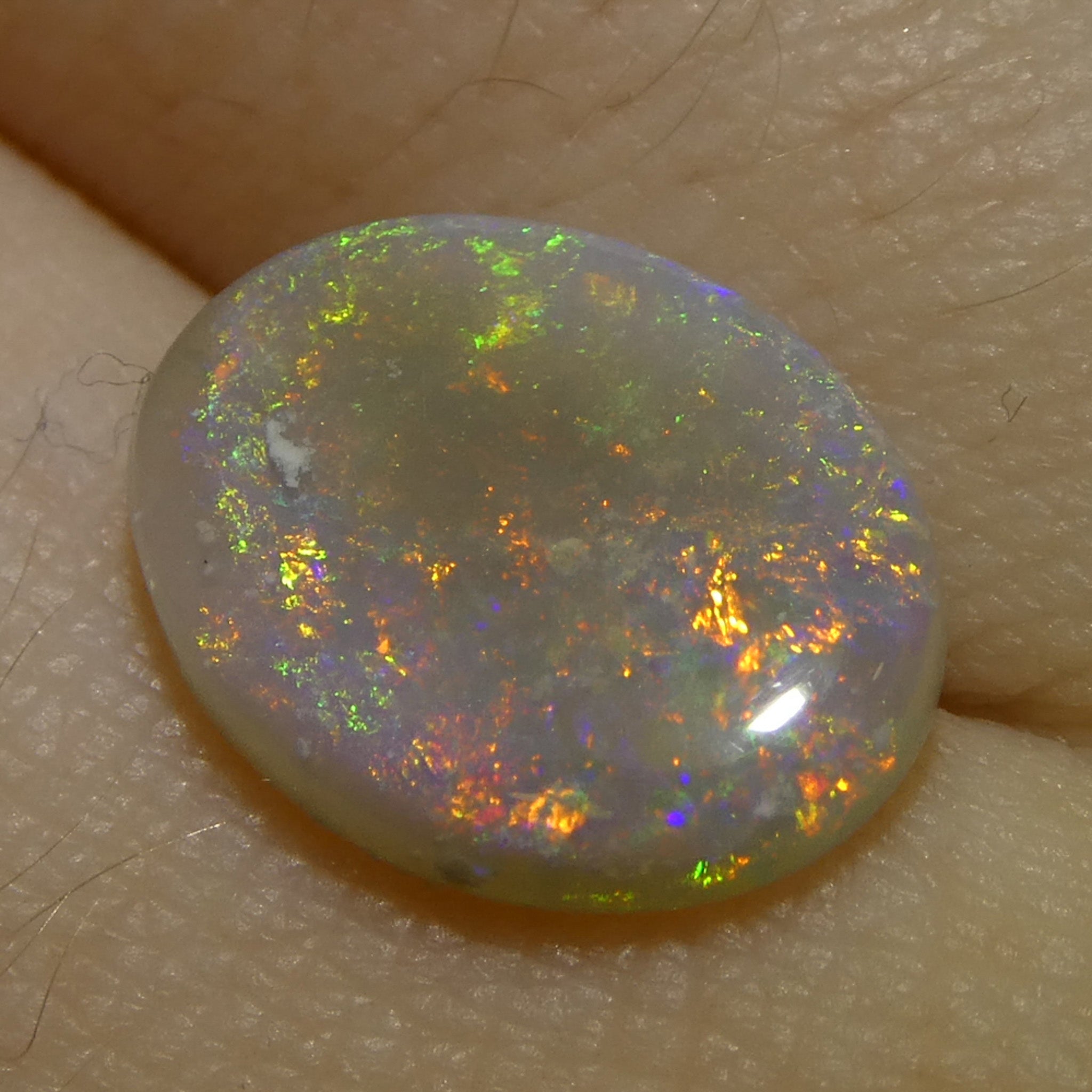 2.15ct White Opal Cabochon from Australia with Play of Color | Premium Gemstone by SkyJems Canadian Gem Experts