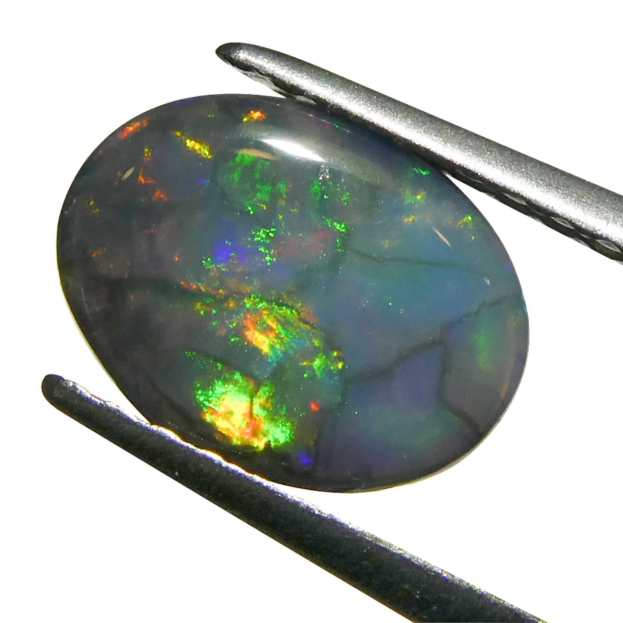 0.59ct Gray Oval Cabochon Opal from Australia, rare gemstone with play of color by SkyJems Canadian gem experts