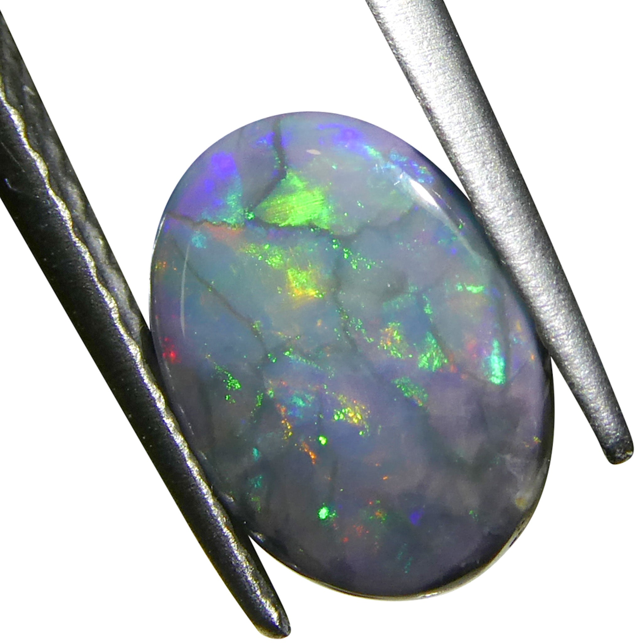 0.59ct Gray Oval Cabochon Opal from Australia, rare gemstone with play of color by SkyJems Canadian gem experts