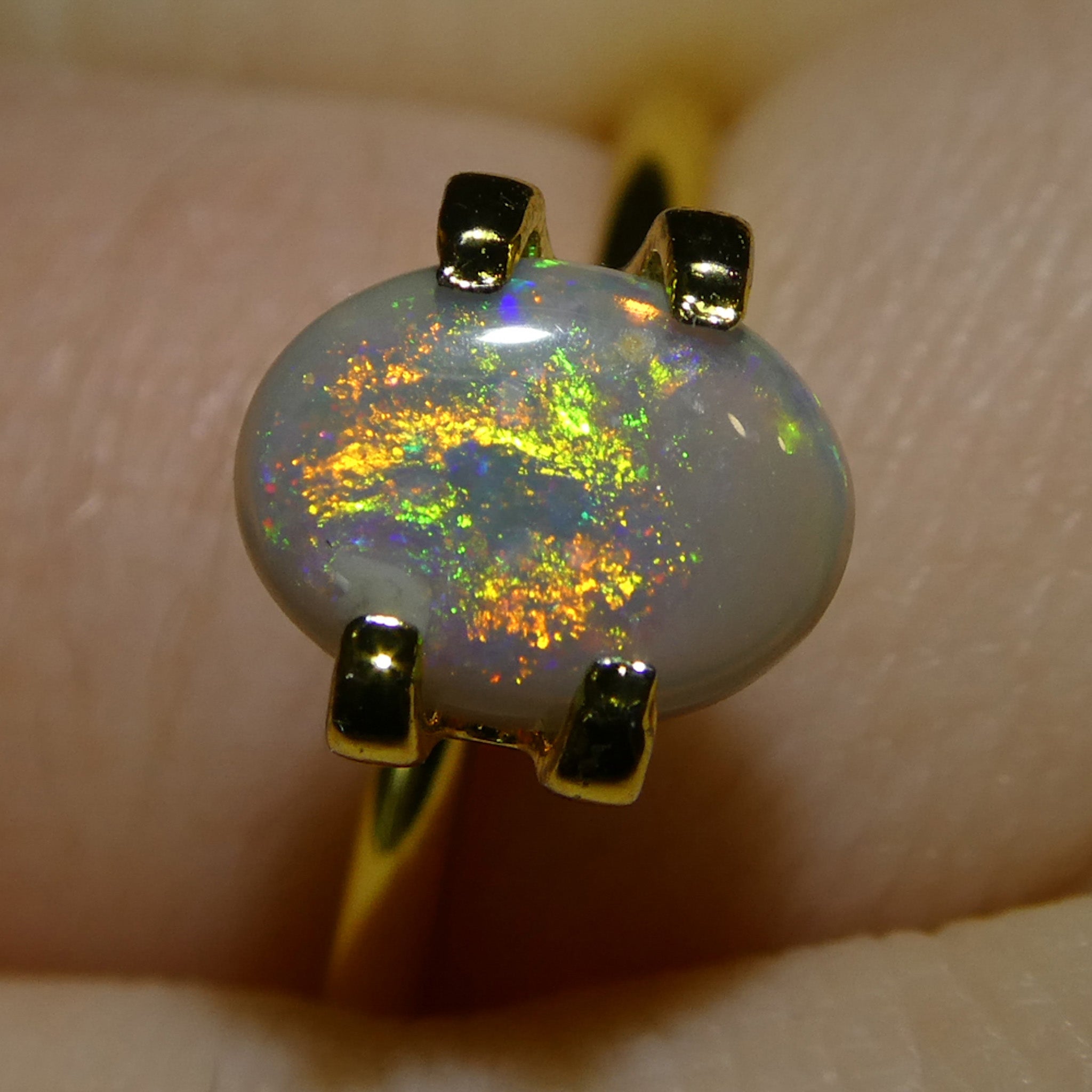 0.72ct Gray Oval Cabochon Opal from Australia, rare gemstone with play of color by SkyJems Canadian gem experts