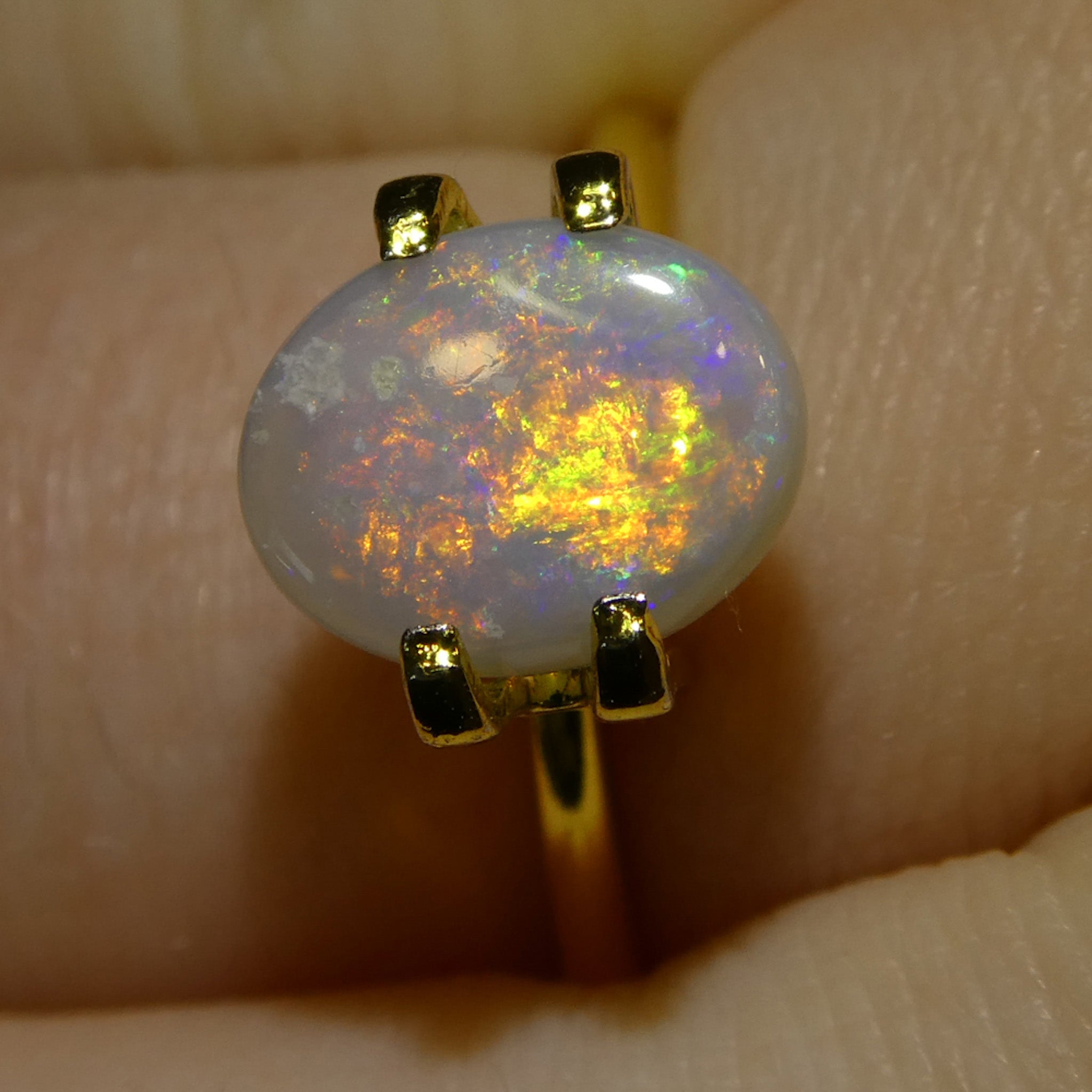 1.36ct Gray Oval Cabochon Opal from Australia, rare gemstone with play of color by SkyJems Canadian gem experts