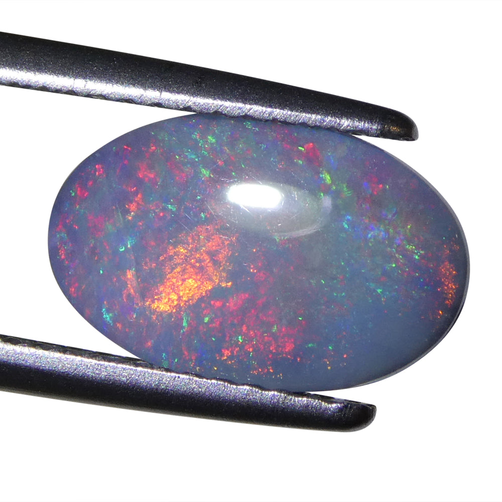1.66ct Grey Australian Opal Cabochon with Play of Colour by SkyJems, rare oval gemstone with multi-hued highlights