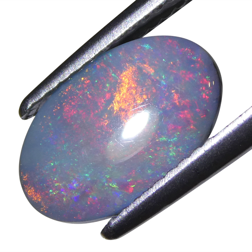 1.66ct Grey Australian Opal Cabochon with Play of Colour by SkyJems, rare oval gemstone with multi-hued highlights