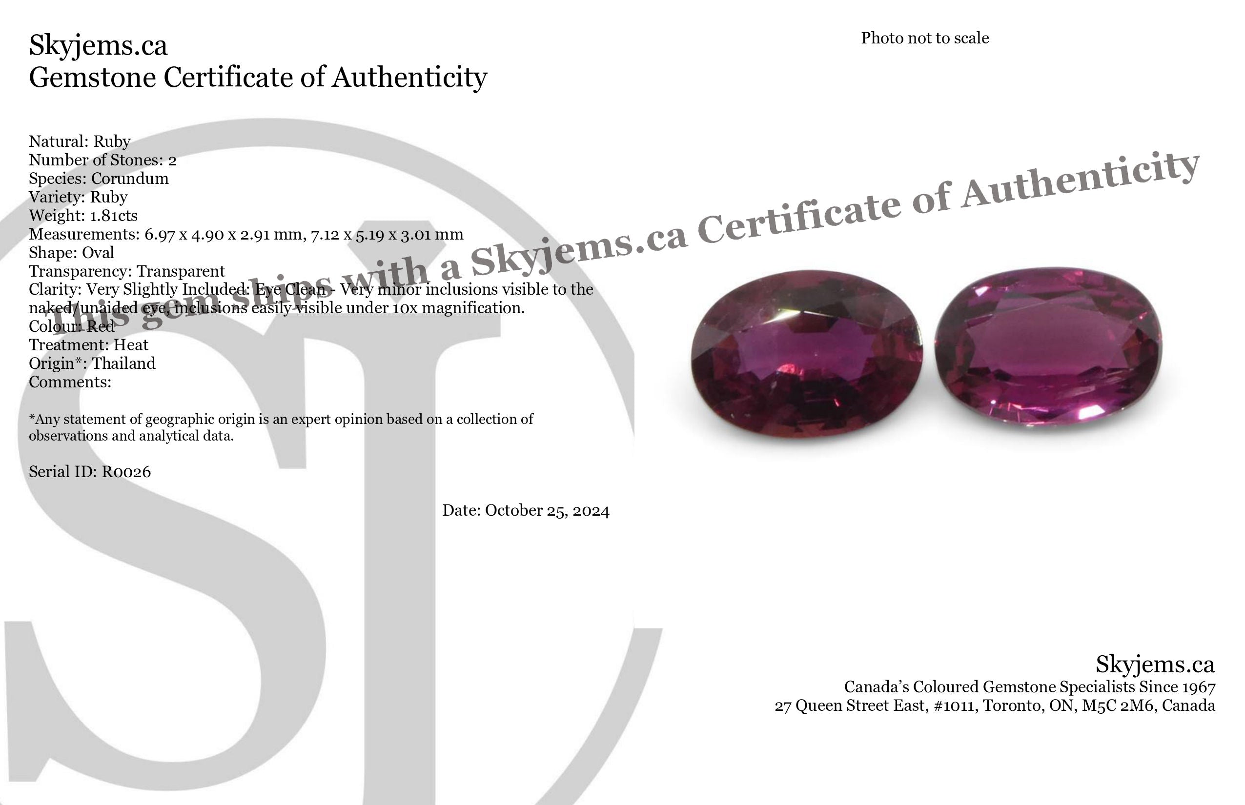 1.81ct Oval Red Ruby from Thailand Pair - Skyjems Wholesale Gemstones