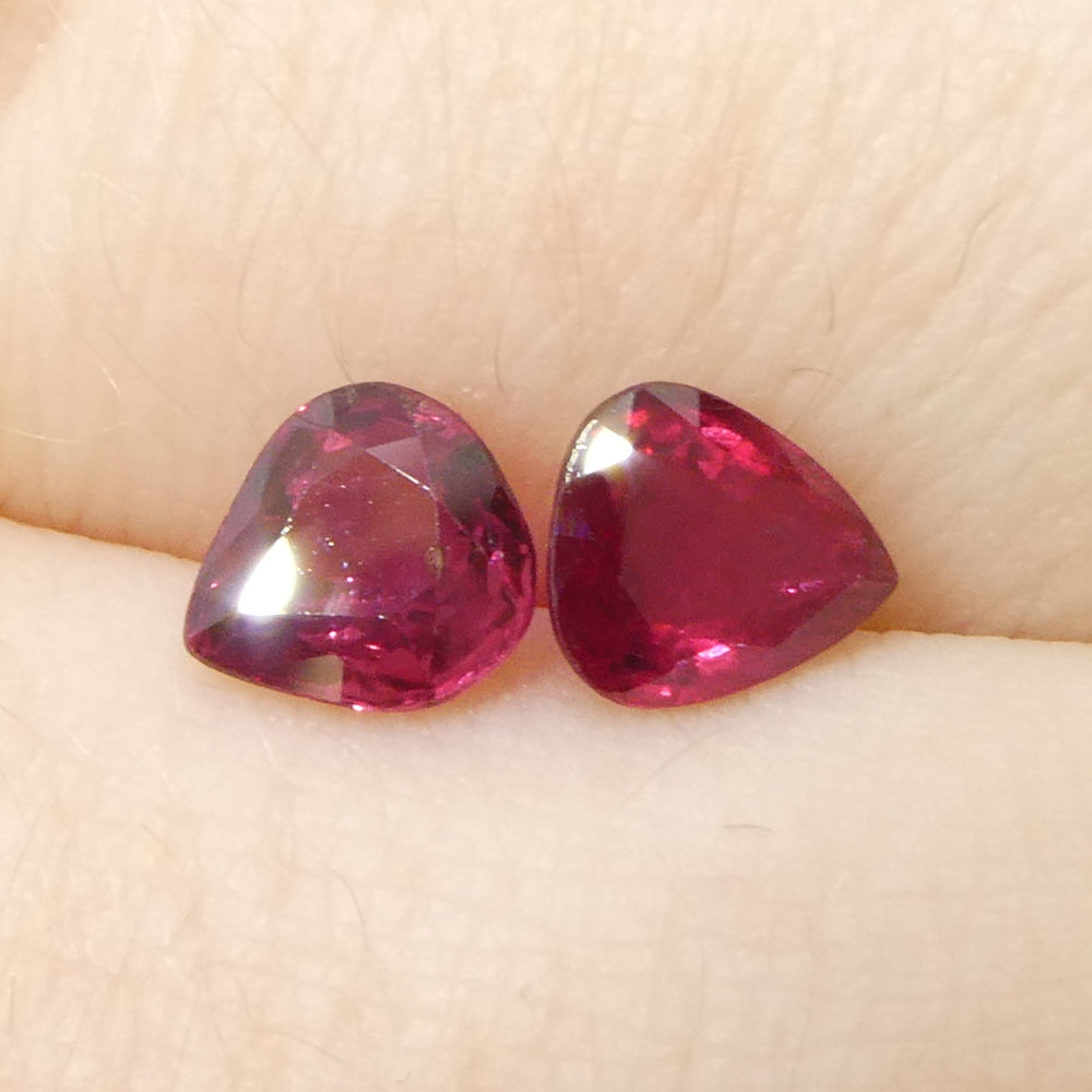 1.33ct Pear Purplish Red Ruby Pair from Thailand, premium matched gemstones by SkyJems Canadian gem specialists